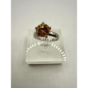 Sterling Silver 925 Solitaire Ring Champagne Glass Stone Size 6